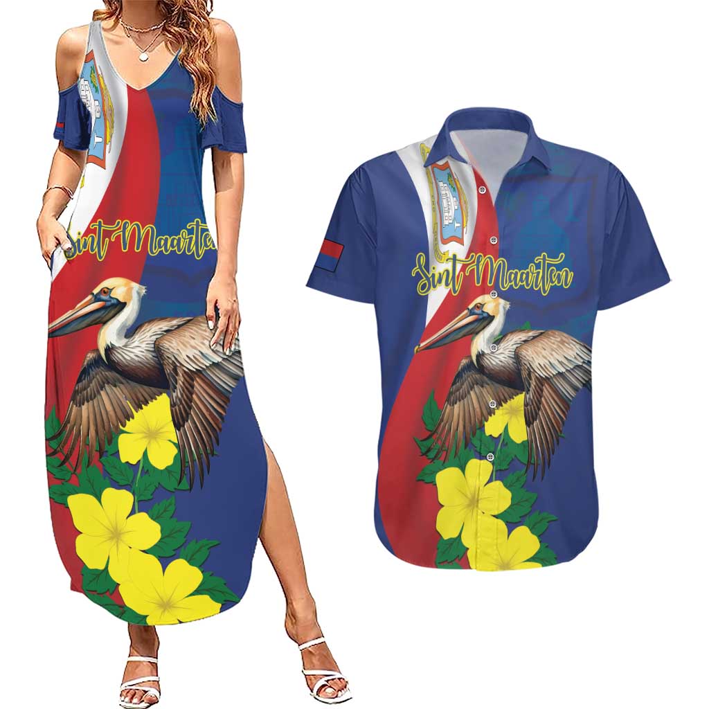 Personalized Sint Maarten Flag Day Couples Matching Summer Maxi Dress and Hawaiian Shirt 40th Anniversary Semper Progrediens