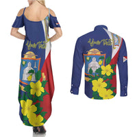 Personalized Sint Maarten Flag Day Couples Matching Summer Maxi Dress and Long Sleeve Button Shirt 40th Anniversary Semper Progrediens