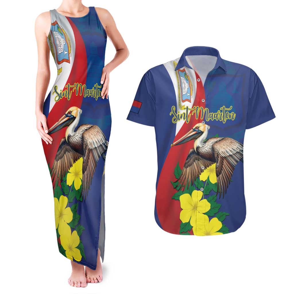 Personalized Sint Maarten Flag Day Couples Matching Tank Maxi Dress and Hawaiian Shirt 40th Anniversary Semper Progrediens