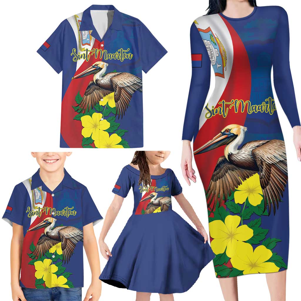 Personalized Sint Maarten Flag Day Family Matching Long Sleeve Bodycon Dress and Hawaiian Shirt 40th Anniversary Semper Progrediens