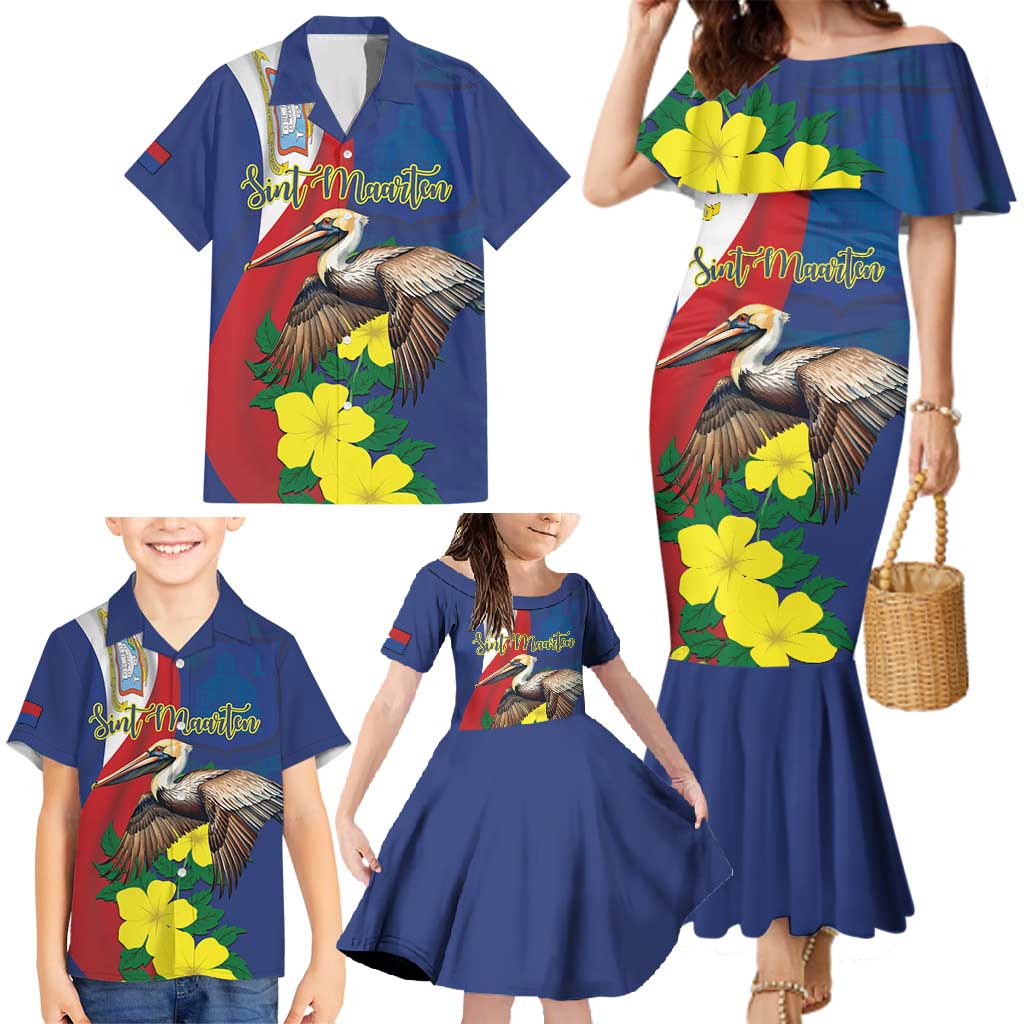 Personalized Sint Maarten Flag Day Family Matching Mermaid Dress and Hawaiian Shirt 40th Anniversary Semper Progrediens