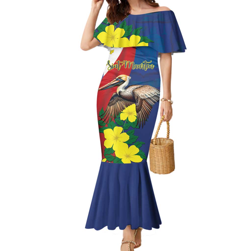 Personalized Sint Maarten Flag Day Family Matching Mermaid Dress and Hawaiian Shirt 40th Anniversary Semper Progrediens