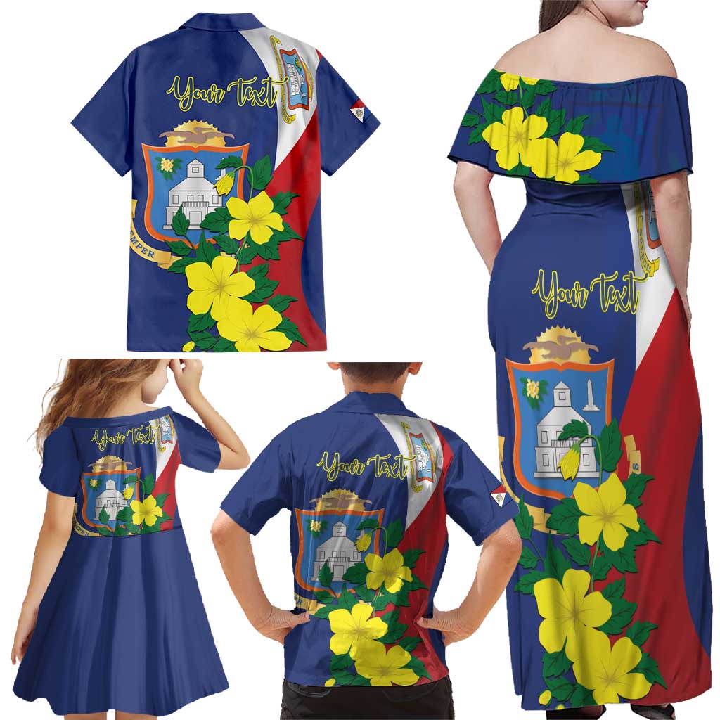 Personalized Sint Maarten Flag Day Family Matching Off Shoulder Maxi Dress and Hawaiian Shirt 40th Anniversary Semper Progrediens