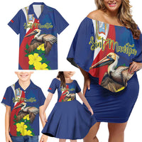 Personalized Sint Maarten Flag Day Family Matching Off Shoulder Short Dress and Hawaiian Shirt 40th Anniversary Semper Progrediens