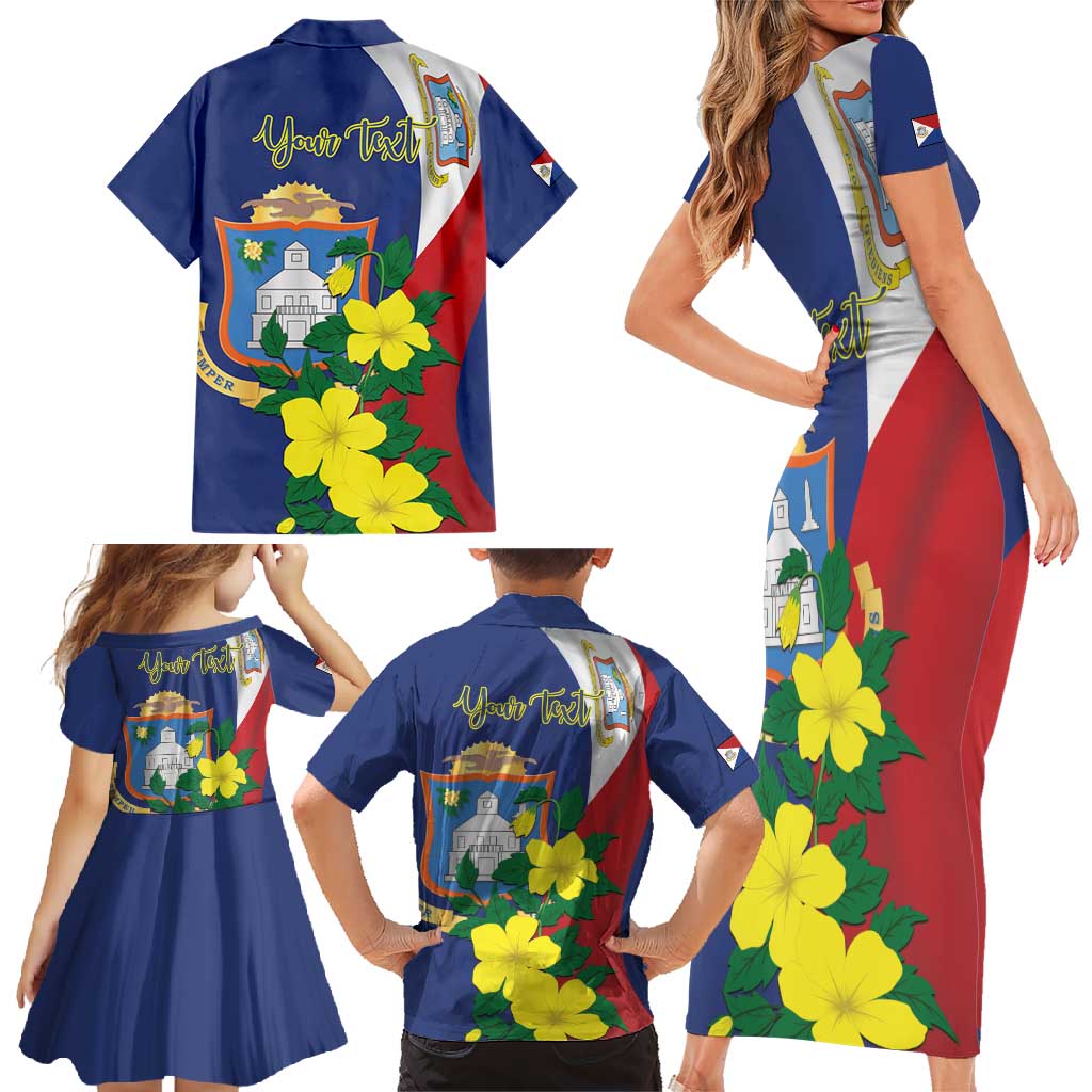 Personalized Sint Maarten Flag Day Family Matching Short Sleeve Bodycon Dress and Hawaiian Shirt 40th Anniversary Semper Progrediens