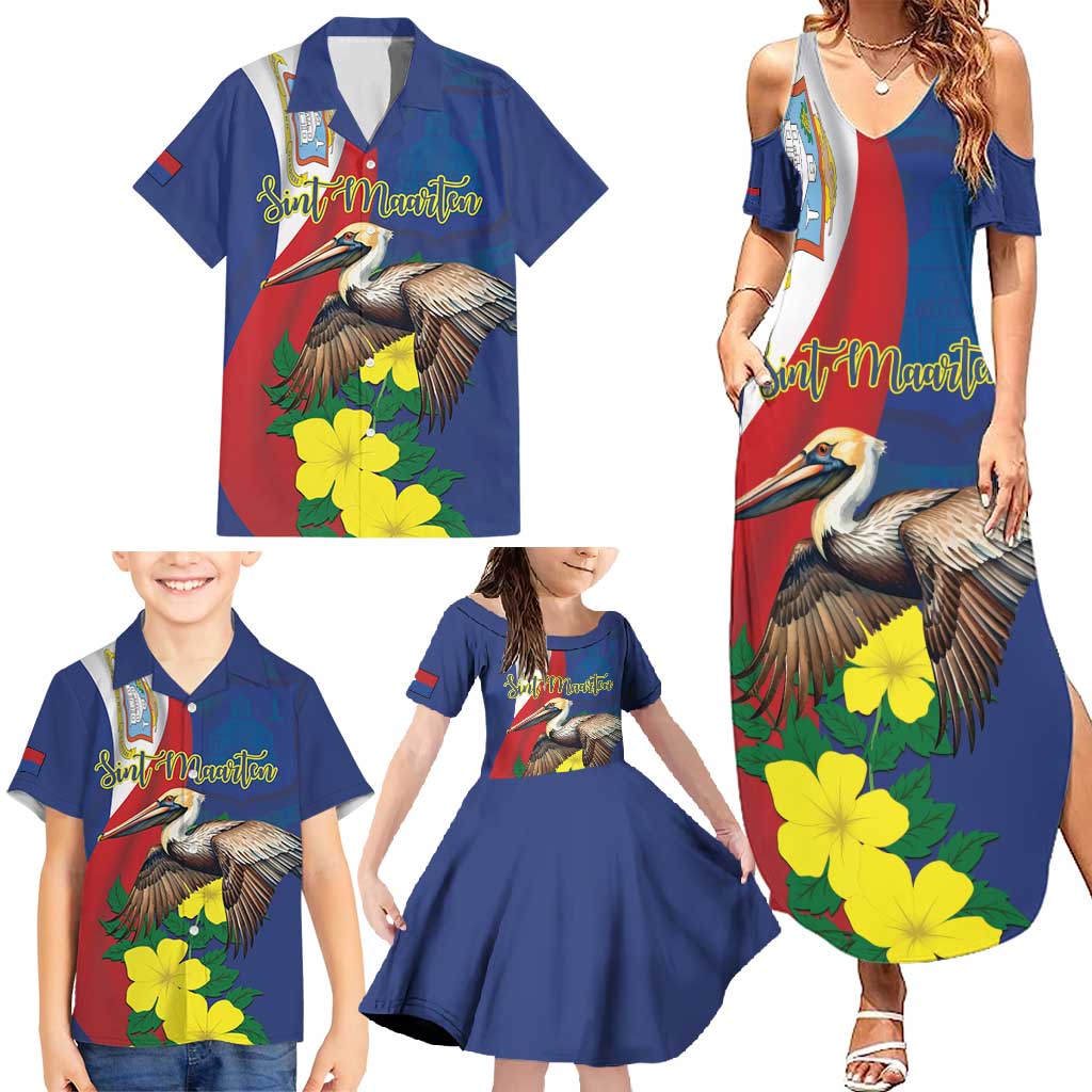 Personalized Sint Maarten Flag Day Family Matching Summer Maxi Dress and Hawaiian Shirt 40th Anniversary Semper Progrediens
