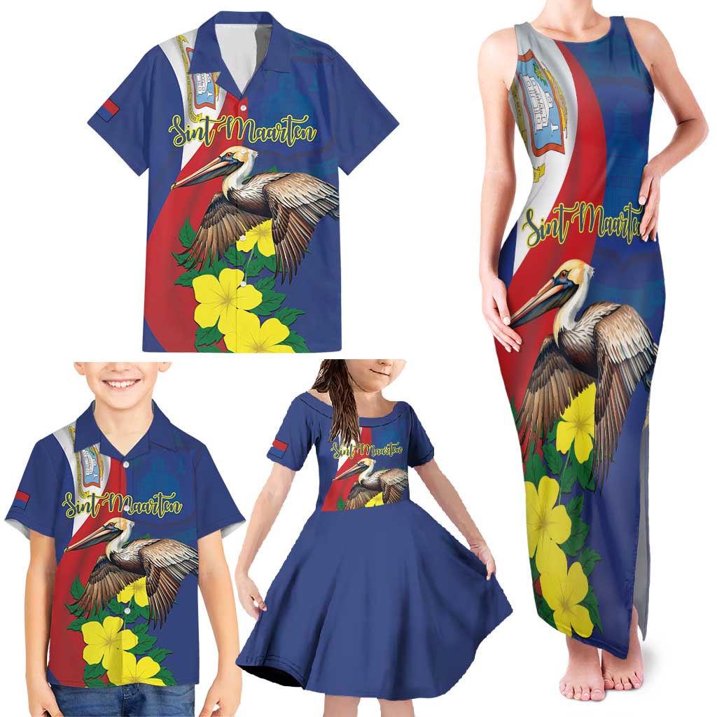 Personalized Sint Maarten Flag Day Family Matching Tank Maxi Dress and Hawaiian Shirt 40th Anniversary Semper Progrediens