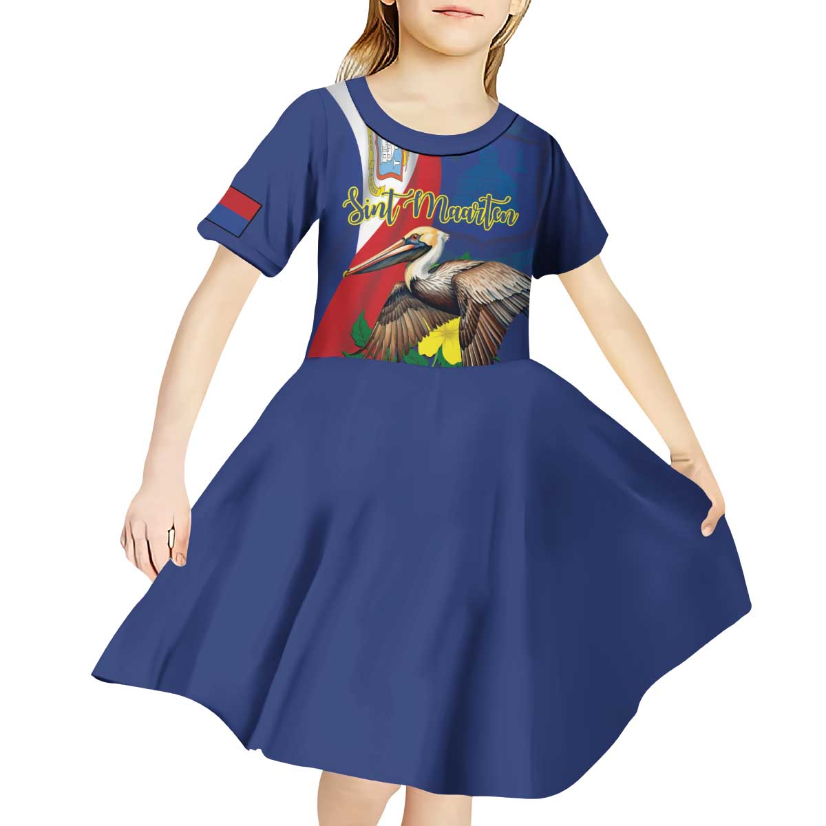 Personalized Sint Maarten Flag Day Kid Short Sleeve Dress 40th Anniversary Semper Progrediens