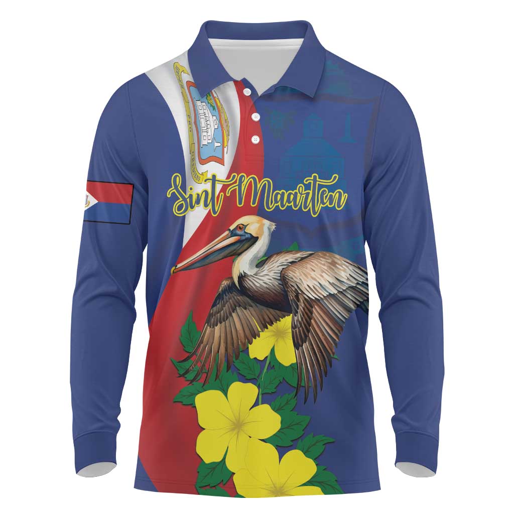 Personalized Sint Maarten Flag Day Long Sleeve Polo Shirt 40th Anniversary Semper Progrediens