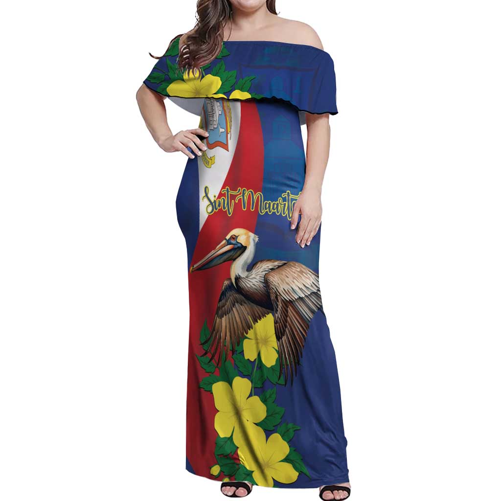 Personalized Sint Maarten Flag Day Off Shoulder Maxi Dress 40th Anniversary Semper Progrediens