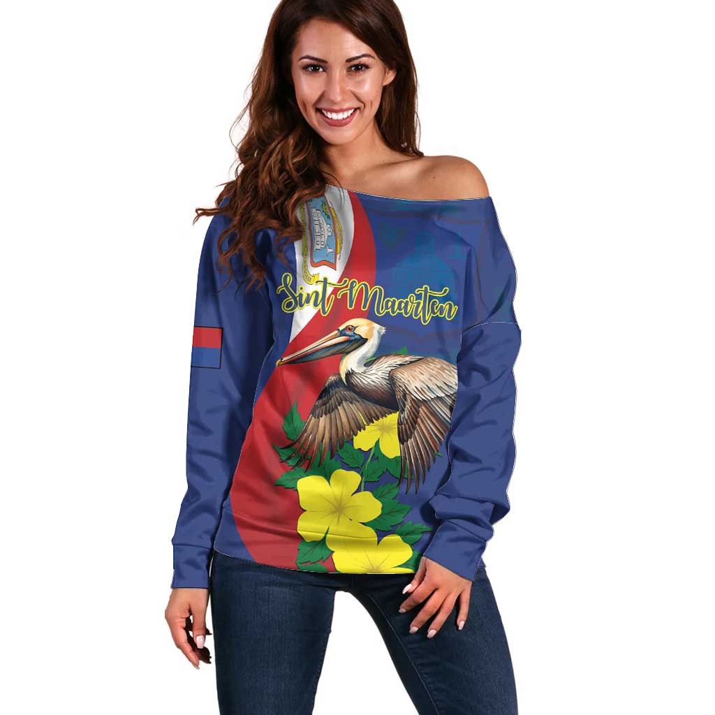 Personalized Sint Maarten Flag Day Off Shoulder Sweater 40th Anniversary Semper Progrediens