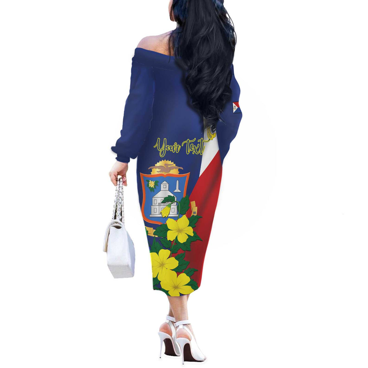 Personalized Sint Maarten Flag Day Off The Shoulder Long Sleeve Dress 40th Anniversary Semper Progrediens