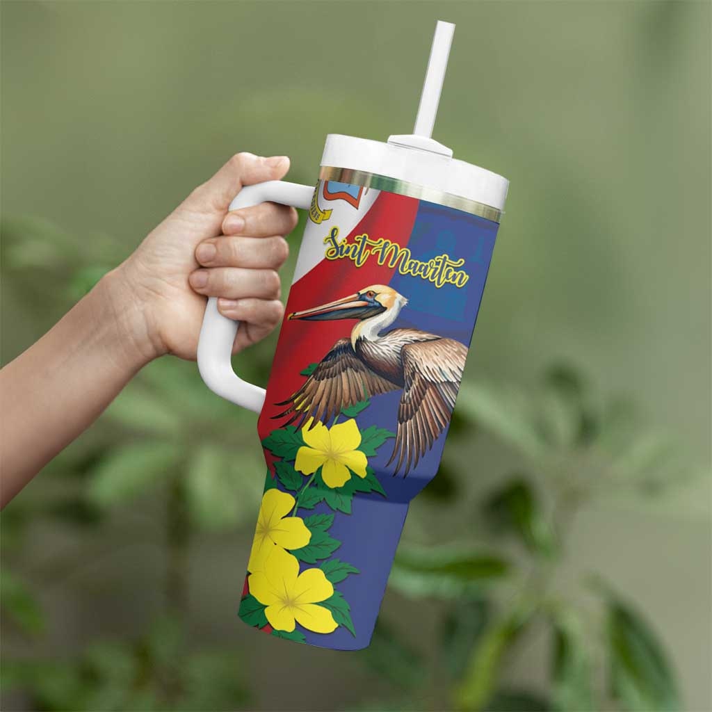 Personalized Sint Maarten Flag Day Tumbler With Handle 40th Anniversary Semper Progrediens