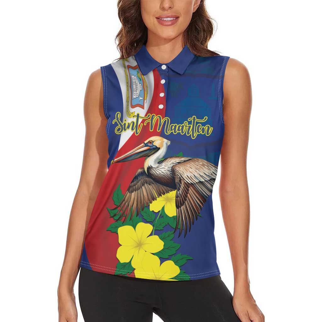Personalized Sint Maarten Flag Day Women Sleeveless Polo Shirt 40th Anniversary Semper Progrediens