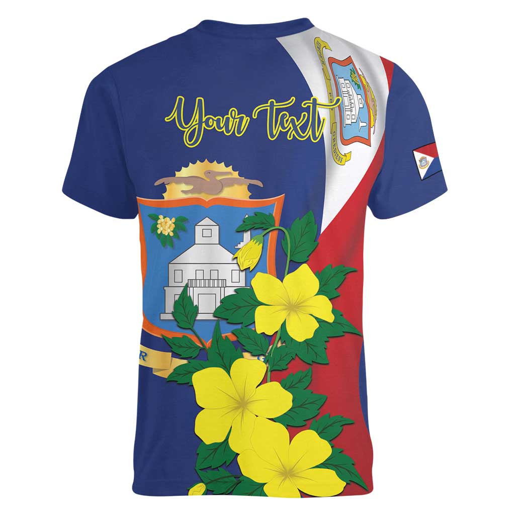 Personalized Sint Maarten Flag Day Women V-Neck T-Shirt 40th Anniversary Semper Progrediens