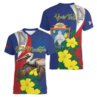 Personalized Sint Maarten Flag Day Women V-Neck T-Shirt 40th Anniversary Semper Progrediens