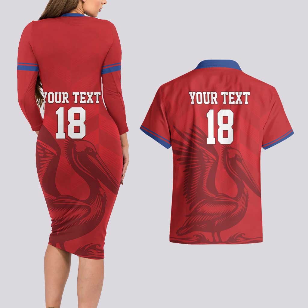 Custom Sint Maarten Football Red Version Couples Matching Long Sleeve Bodycon Dress and Hawaiian Shirt Go Champion