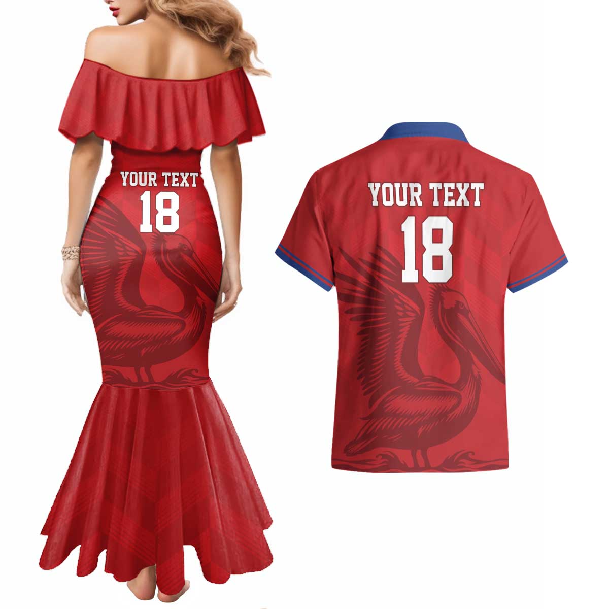 Custom Sint Maarten Football Red Version Couples Matching Mermaid Dress and Hawaiian Shirt Go Champion