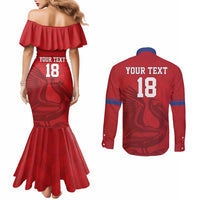 Custom Sint Maarten Football Red Version Couples Matching Mermaid Dress and Long Sleeve Button Shirt Go Champion