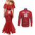 Custom Sint Maarten Football Red Version Couples Matching Mermaid Dress and Long Sleeve Button Shirt Go Champion