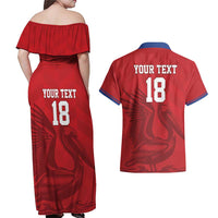 Custom Sint Maarten Football Red Version Couples Matching Off Shoulder Maxi Dress and Hawaiian Shirt Go Champion