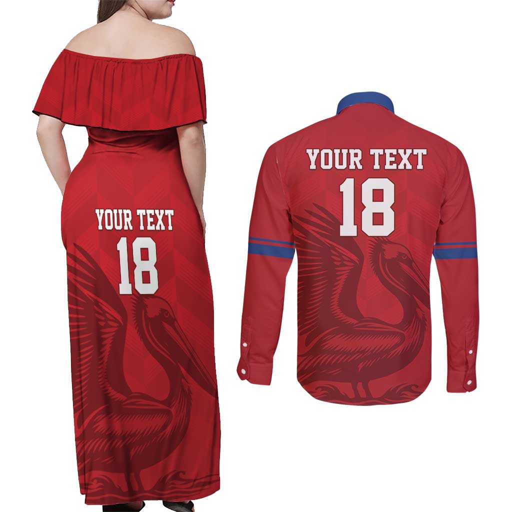 Custom Sint Maarten Football Red Version Couples Matching Off Shoulder Maxi Dress and Long Sleeve Button Shirt Go Champion