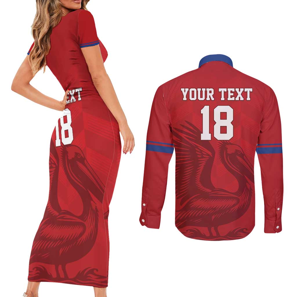 Custom Sint Maarten Football Red Version Couples Matching Short Sleeve Bodycon Dress and Long Sleeve Button Shirt Go Champion