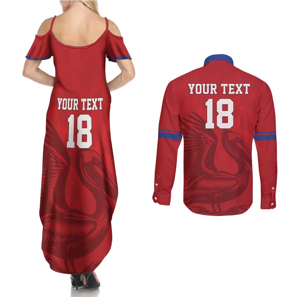 Custom Sint Maarten Football Red Version Couples Matching Summer Maxi Dress and Long Sleeve Button Shirt Go Champion