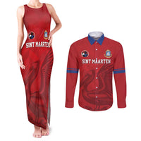Custom Sint Maarten Football Red Version Couples Matching Tank Maxi Dress and Long Sleeve Button Shirt Go Champion