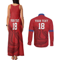 Custom Sint Maarten Football Red Version Couples Matching Tank Maxi Dress and Long Sleeve Button Shirt Go Champion