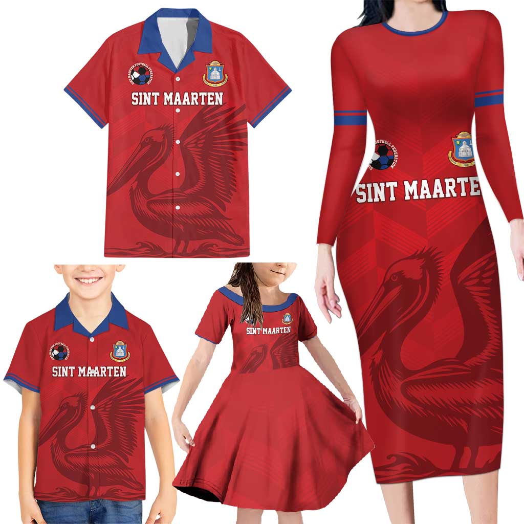 Custom Sint Maarten Football Red Version Family Matching Long Sleeve Bodycon Dress and Hawaiian Shirt Go Champion