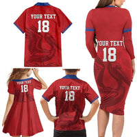 Custom Sint Maarten Football Red Version Family Matching Long Sleeve Bodycon Dress and Hawaiian Shirt Go Champion