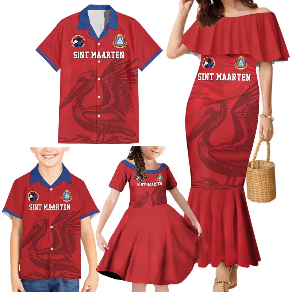 Custom Sint Maarten Football Red Version Family Matching Mermaid Dress and Hawaiian Shirt Go Champion