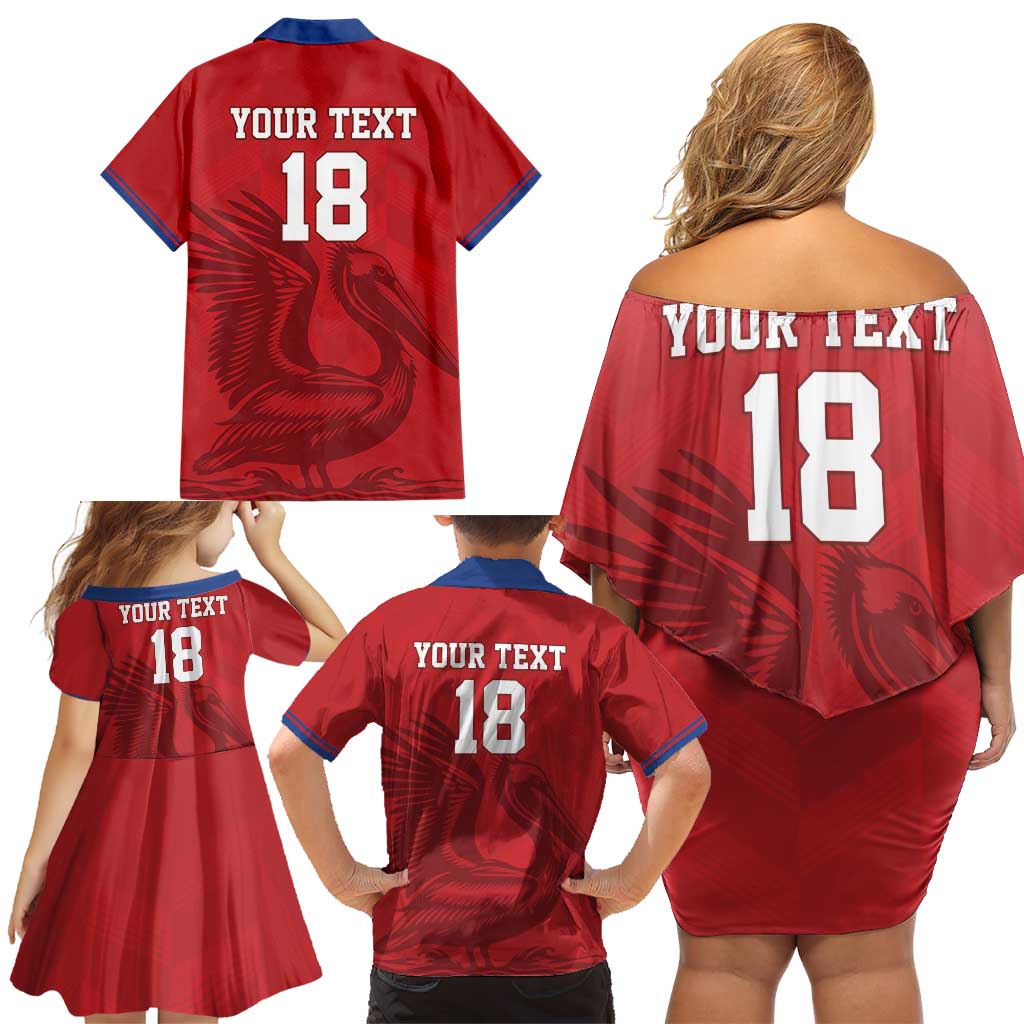 Custom Sint Maarten Football Red Version Family Matching Off Shoulder Short Dress and Hawaiian Shirt Go Champion