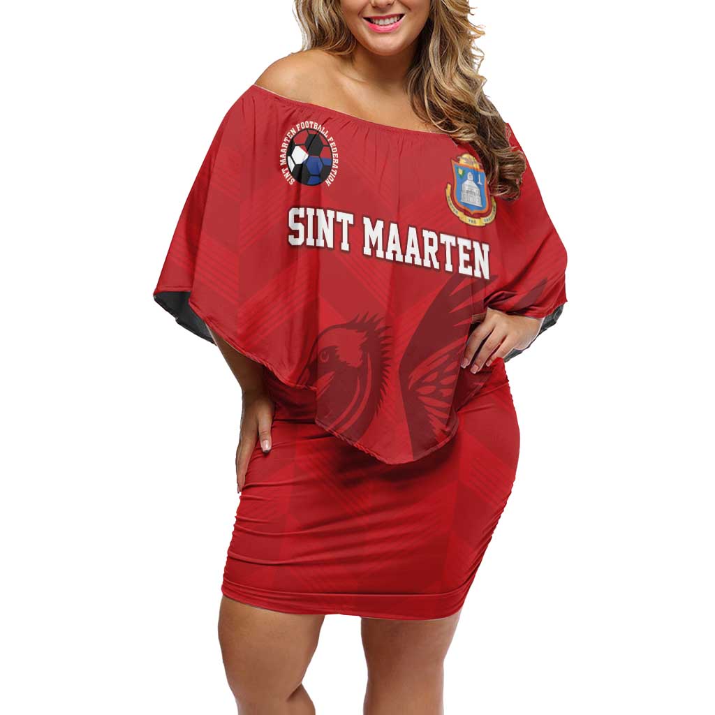 Custom Sint Maarten Football Red Version Family Matching Off Shoulder Short Dress and Hawaiian Shirt Go Champion