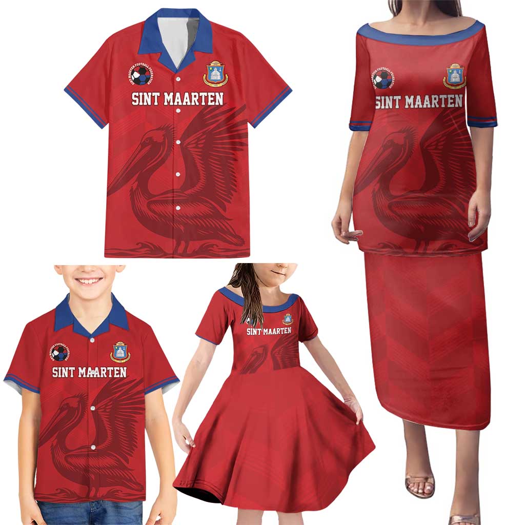 Custom Sint Maarten Football Red Version Family Matching Puletasi and Hawaiian Shirt Go Champion
