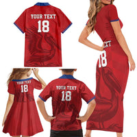 Custom Sint Maarten Football Red Version Family Matching Short Sleeve Bodycon Dress and Hawaiian Shirt Go Champion