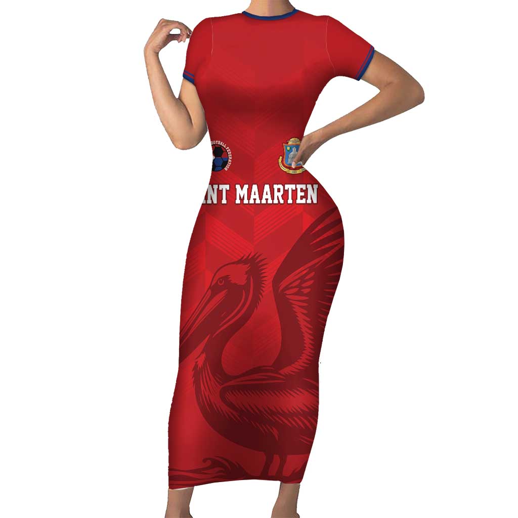 Custom Sint Maarten Football Red Version Family Matching Short Sleeve Bodycon Dress and Hawaiian Shirt Go Champion