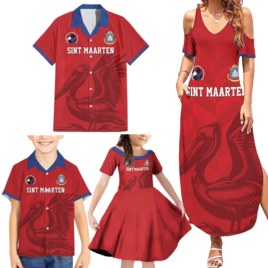 Custom Sint Maarten Football Red Version Family Matching Summer Maxi Dress and Hawaiian Shirt Go Champion