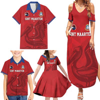 Custom Sint Maarten Football Red Version Family Matching Summer Maxi Dress and Hawaiian Shirt Go Champion