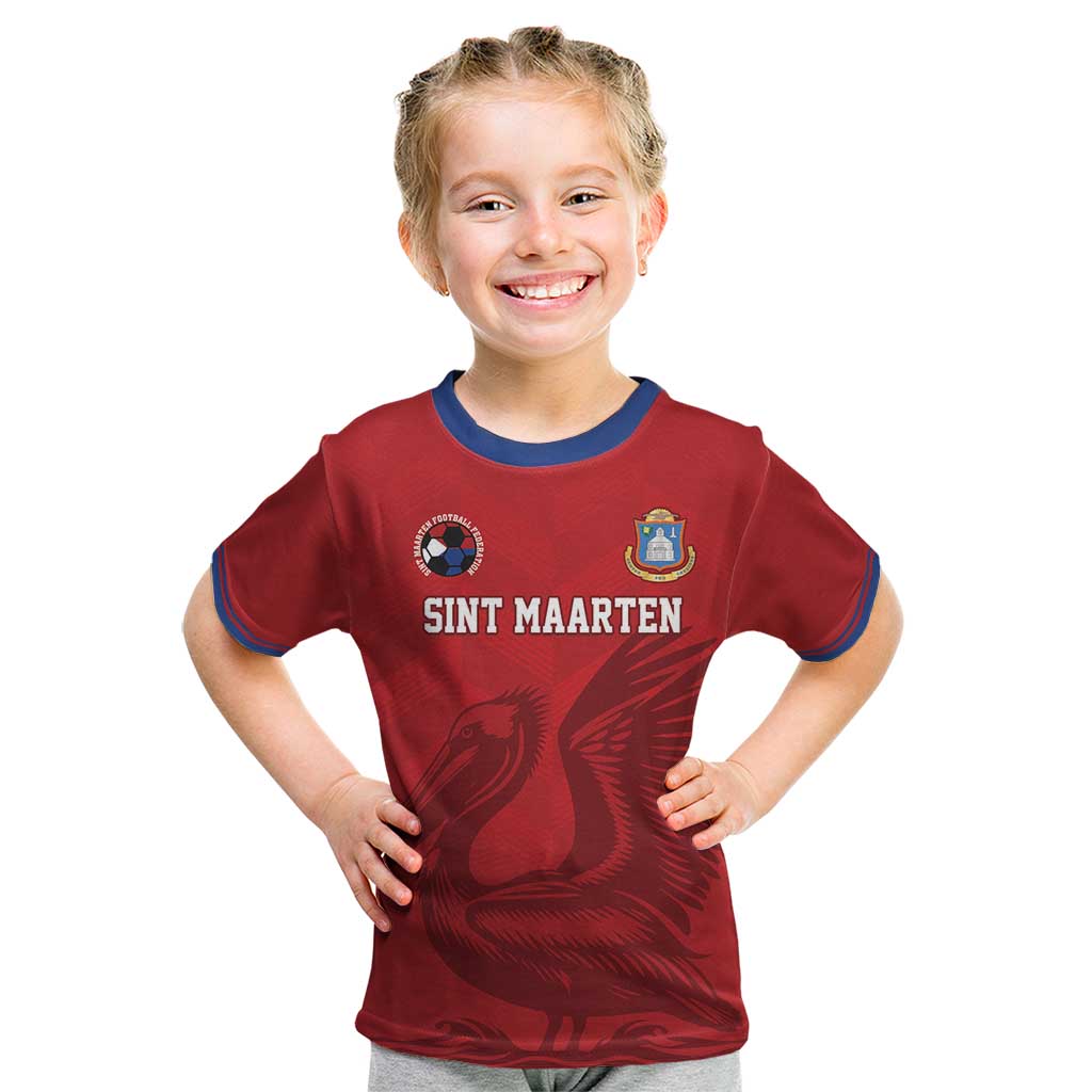 Custom Sint Maarten Football Red Version Kid T Shirt Go Champion