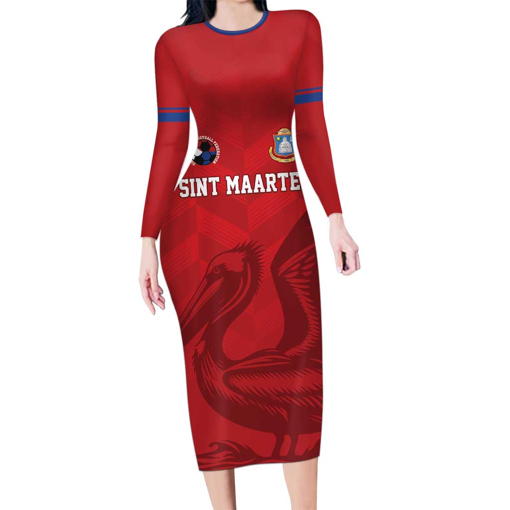 Custom Sint Maarten Football Red Version Long Sleeve Bodycon Dress Go Champion
