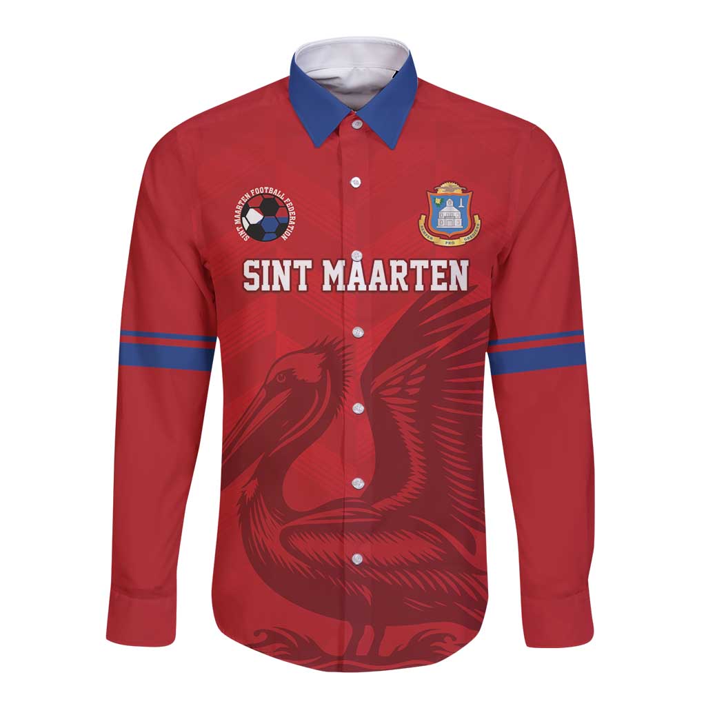Custom Sint Maarten Football Red Version Long Sleeve Button Shirt Go Champion