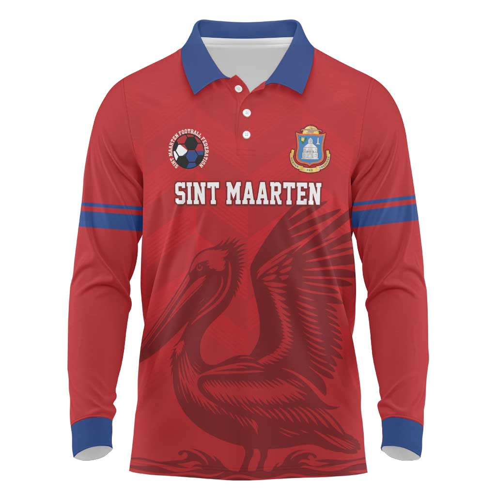 Custom Sint Maarten Football Red Version Long Sleeve Polo Shirt Go Champion