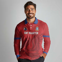 Custom Sint Maarten Football Red Version Long Sleeve Polo Shirt Go Champion