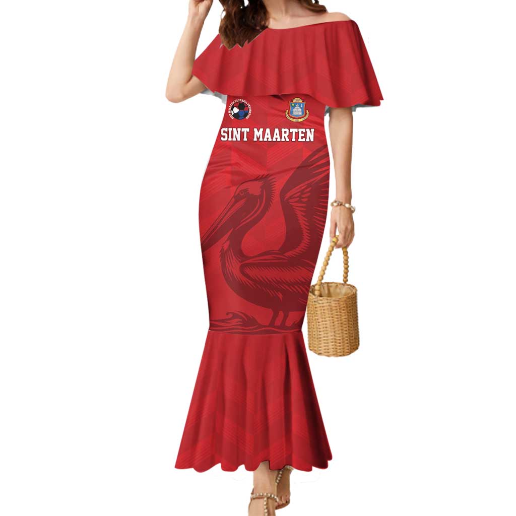 Custom Sint Maarten Football Red Version Mermaid Dress Go Champion