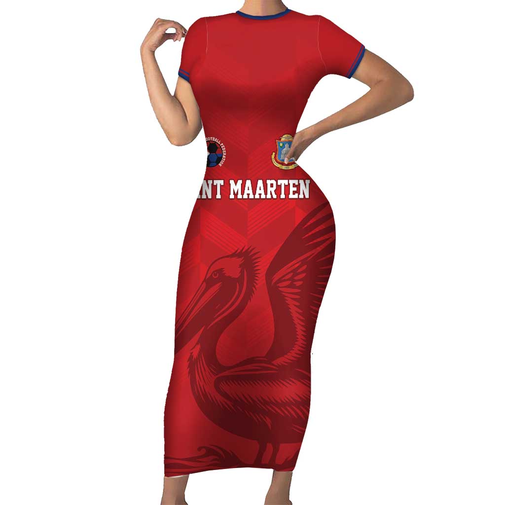 Custom Sint Maarten Football Red Version Short Sleeve Bodycon Dress Go Champion