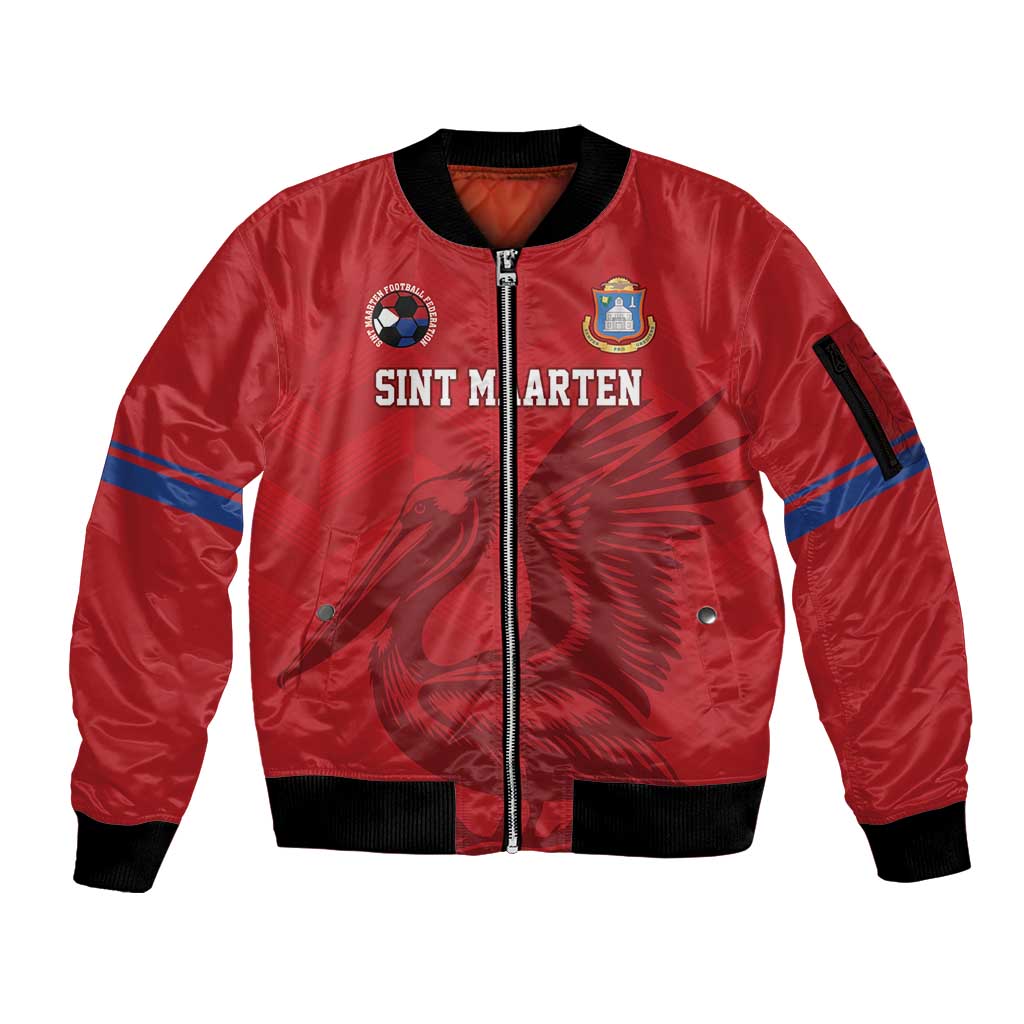 Custom Sint Maarten Football Red Version Sleeve Zip Bomber Jacket Go Champion
