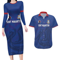 Custom Sint Maarten Football Blue Version Couples Matching Long Sleeve Bodycon Dress and Hawaiian Shirt Go Champion