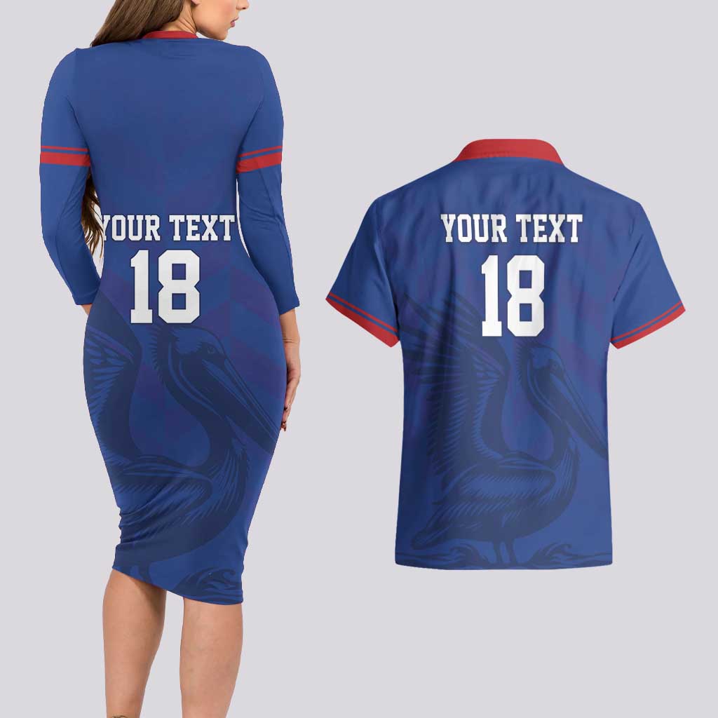 Custom Sint Maarten Football Blue Version Couples Matching Long Sleeve Bodycon Dress and Hawaiian Shirt Go Champion
